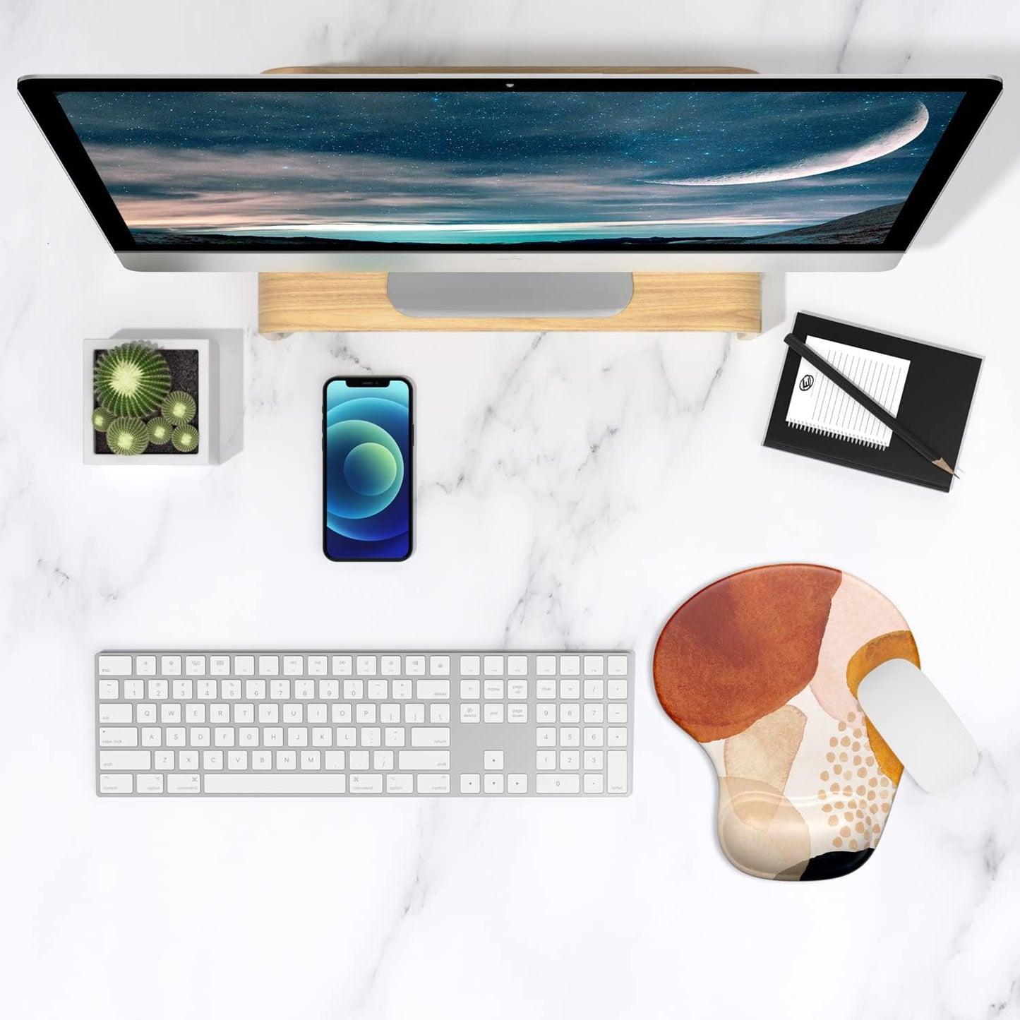 Ergonomic Mouse Pad with Gel Wrist Support Wrist Rest Smooth Surface Non-Slip PU Base Comfortable Office Supplies Pain Relief, 9.5 X 8 Inches, Abstract Art Style