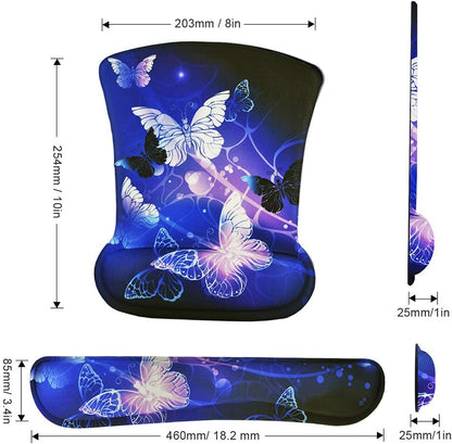 Mouse Pad with Wrist Support and Keyboard Wrist Rest Pad Set,Ergonomic Mouse Pads for Computers Laptop,Non-Slip Comfortable Mousepad W/Raised Memory Foam for Easy Typing & Pain Relief (Arts Butterfly)