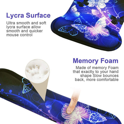 Mouse Pad with Wrist Support and Keyboard Wrist Rest Pad Set,Ergonomic Mouse Pads for Computers Laptop,Non-Slip Comfortable Mousepad W/Raised Memory Foam for Easy Typing & Pain Relief (Arts Butterfly)